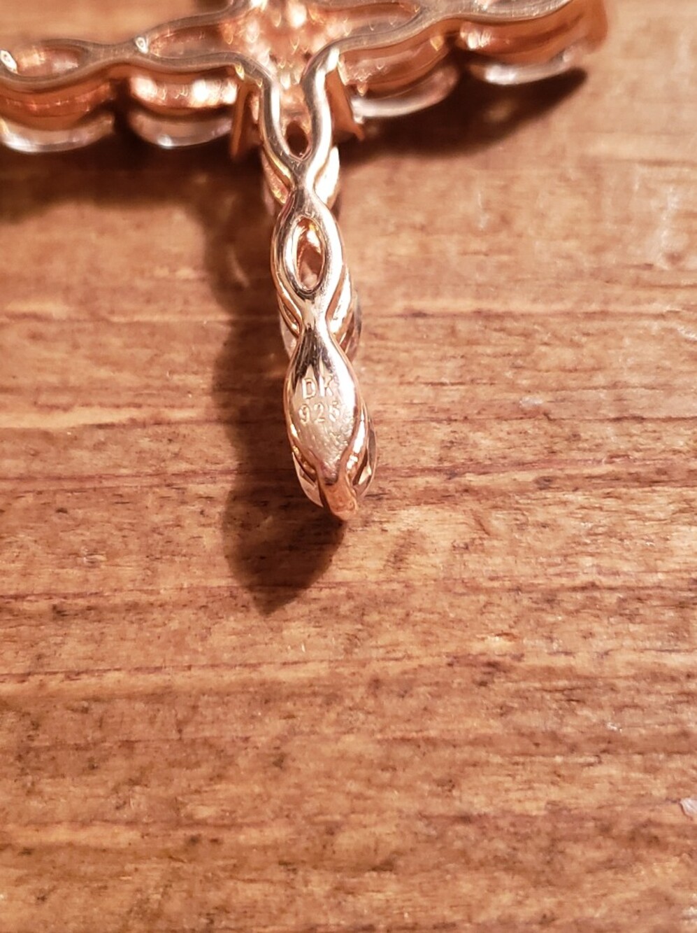 18k Rose Gold Over Sterling Necklace With Peach Morganite Cross - Picture 3 of 7